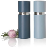 AdHoc Set of pepper and salt grinders Textura, CeraCut, oak wood, lacquered grey and blue 15 cm - Mill Set
