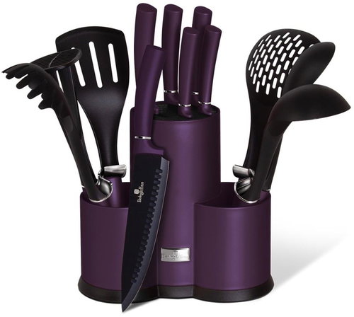 BERLINGERHAUS Set of knives and kitchen utensils in stand 12 pcs Purple Metallic Line - Knife Set - Main image