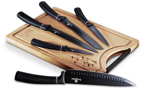 BERLINGERHAUS Set of knives with non-stick surface + cutting board 6 pcs Black Rose Collection - Knife Set - Main image