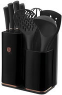 BERLINGERHAUS Knife set in stand + kitchen utensils and cutting board set 13 pcs Black Rose Collecti - Knife Set
