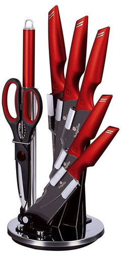 BERLINGERHAUS Set of knives in stand 8 pcs Burgundy Metallic Line - Knife Set - Main image