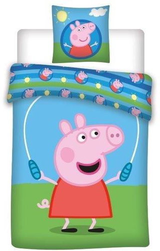 TEXTILOMANIA Baby bedding Peppa Pig with a jump rope blue - Bed Linen - Main image