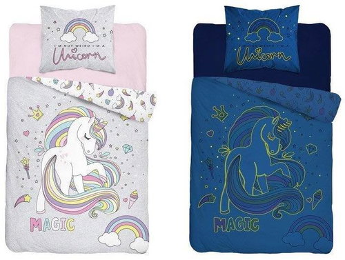 TEXTILOMANIA Luminous bed linen Unicorn Magic grey - Bed Linen - Main image