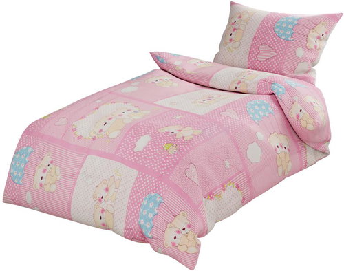 TEXTILOMANIA Cotton crib bed linen Pair of bears pink - Bed Linen - Main image