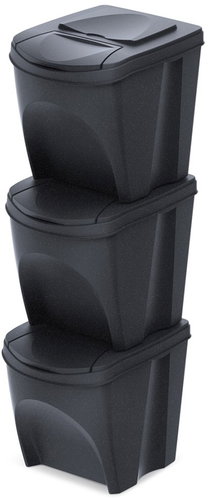 Prosperplast Set of 3 waste bins SORTIBOX ECO WOOD anthracite, volume 3×25 l - Rubbish Bin - Main image