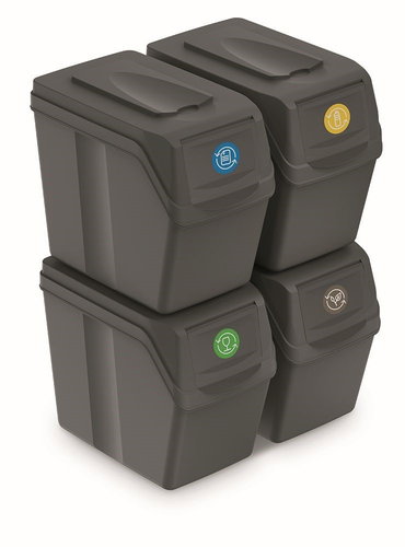 Prosperplast Set of 4 waste bins SORTIBOX I grey stone, volume 4×20 l - Rubbish Bin - Main image
