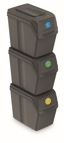 Prosperplast Set of 3 waste bins SORTIBOX I grey stone, volume 3×20 l - Rubbish Bin - Main image