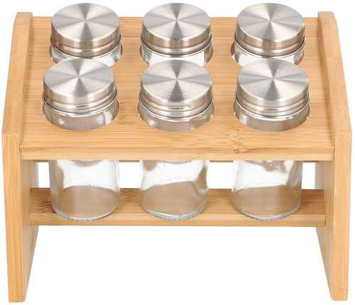 HOMLA Bambou Spice rack - 6 jars 21 × 14 × 15 cm - Spice Container Set - Main image
