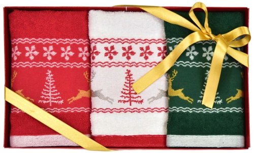 DOMMIO Christmas towels with reindeer in gift pack - 3 pcs 30 × 50 cm - Towel Set - Main image