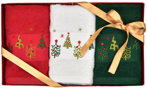 DOMMIO Christmas towels with trees in gift pack - 3 pcs 30 × 50 cm - Towel Set - Main image