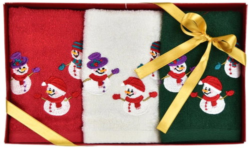 DOMMIO Christmas towels with snowman in gift pack - 3 pcs 30 × 50 cm - Towel Set - Main image