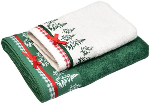 DOMMIO Christmas white towel and green towel with bow 2 pcs set - Towel Set - Main image
