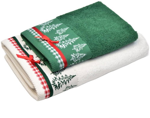 DOMMIO Christmas green towel and white towel with bow 2 pcs set - Towel Set - Main image