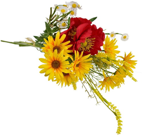 BerryHome Bouquet of yellow daisies with poppy and chamomile 70 cm - Artificial Flower - Main image