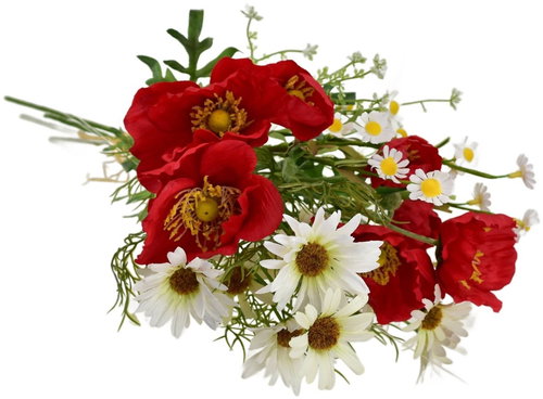 BerryHome Bouquet of summer white daisies with poppies and chamomile 70 cm - Artificial Flower - Main image