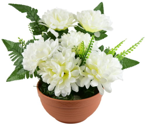 DOMMIO Autumn bowl with chrysanthemums and ferns 25 × 24 cm, cream - Decoration - Main image