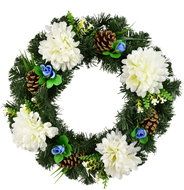 DOMMIO Autumn wreath with chrysanthemums, diameter 35 cm, white - Wreath