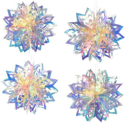 DOMMIO Three-dimensional snowflake with rainbow effect, diameter 20 cm, 4 pcs - Christmas Ornaments - Main image