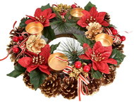 DOMMIO Christmas candle holder - pine cone with ponsettias, 8 × 30 cm - Wreath