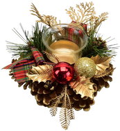 DOMMIO Christmas candle holder - pine cone, red/gold, 15 cm - Christmas Candlestick