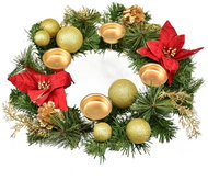 DOMMIO Christmas candle holder - gold with ponsetia, 33 cm - Wreath