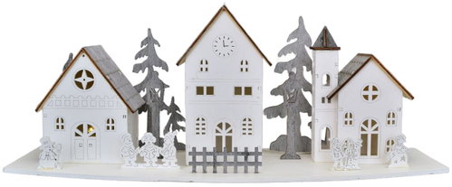 DOMMIO Village with LED houses, 2 × AA, 15,8 × 44 cm - Christmas Decoration - Main image