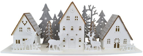 DOMMIO Village 3 LED houses, 2 × AA, 15,8 × 44 cm - Christmas Decoration - Main image