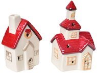 DOMMIO Church 16 cm and house 13 cm ceramic with LED lighting, set of 2 - Christmas Decoration