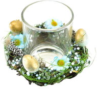 DOMMIO Candle holder with decorated wreath blue 12 cm - Easter Decoration