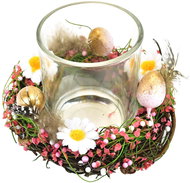 DOMMIO Candle holder with decorated wreath orange 12 cm - Easter Decoration