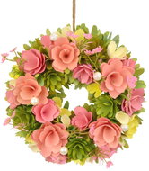 DOMMIO Tavaszi koszorú fából készült virágokból, rózsaszín, átmérő 30 cm - Koszorú