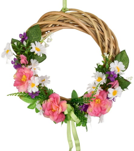 DOMMIO Wicker wreath with pink camellia diameter 25 cm - Wreath - Main image
