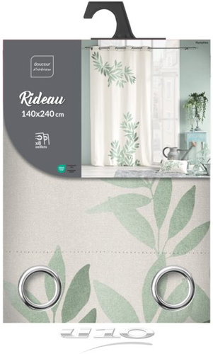 DOUCEUR D'INTÉRIEUR Leaf print curtain NYMPA, 140 × 260 cm, green - Drape - Main image