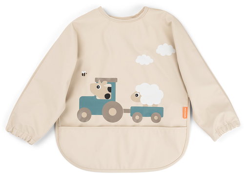 DONE BY DEER Tiny farm long sleeve bib with pocket, sand - Bib - Main image