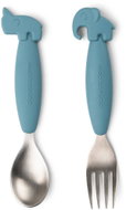 DONE BY DEER Easy-grip Deer friends spoon and fork set, blue - Children's Cutlery