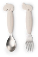 DONE BY DEER Easy-grip Deer friends spoon and fork set, sand - Children's Cutlery