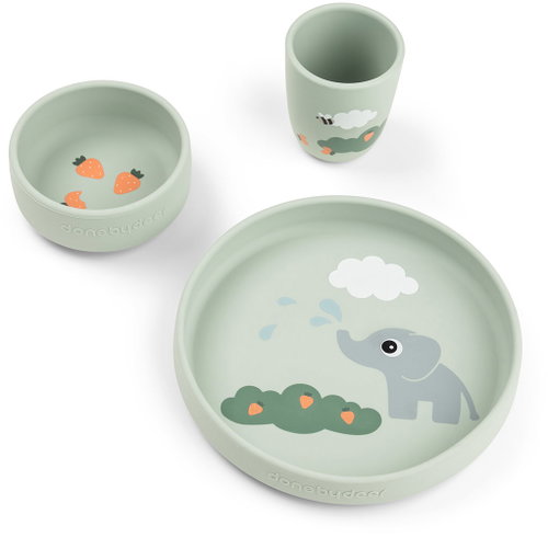 DONE BY DEER Stick&Stay Elphee tableware set, green - Children's Dining Set - Main image