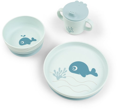 DONE BY DEER Foodie Wally suction dinner set, blue - Children's Dining Set - Main image