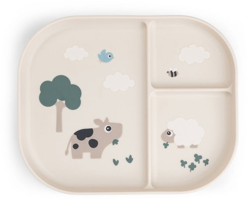 DONE BY DEER Foodie Tiny farm divided plate, sand - Children's Plate - Main image