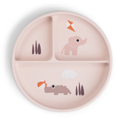 DONE BY DEER Stick&Stay Playground suction divided plate, pink Main image DONE BY DEER Stick&Stay Playground suction divided plate, pink - Children's Plate - Main image