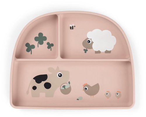 DONE BY DEER Stick&Stay Tiny farm suction plate, pink - Children's Plate - Main image