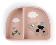 DONE BY DEER Stick&Stay Tiny farm suction plate with compartments, pink - Children's Bowl