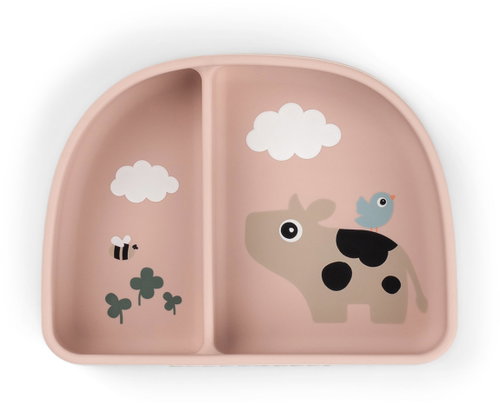 DONE BY DEER Stick&Stay Tiny farm suction plate with compartments, pink Main image DONE BY DEER Stick&Stay Tiny farm suction plate with compartments, pink - Children's Bowl - Main image