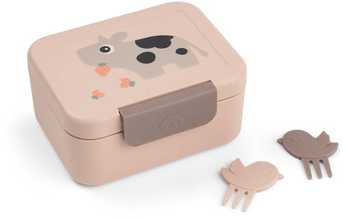 Done by Deer Small snack box with skewers – Tiny Farm, pink - Lunch Box - Main image
