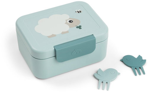 Done by Deer Small snack box with skewers – Tiny Farm, blue - Lunch Box - Main image