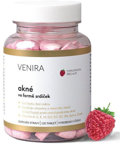 VENIRA Hearts for problem skin care, for clear and clear skin, raspberry 120 tablets - Dietary Supplement - Main image
