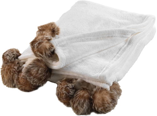 Douceur d'intérieur Snowy Soft fur blanket with pompoms 125 × 150 cm cream - Blanket - Main image