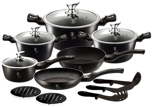 BERLINGERHAUS Marble-surfaced cookware set 15 pcs Flameguard Line BH-1474 - Cookware Set - Main image