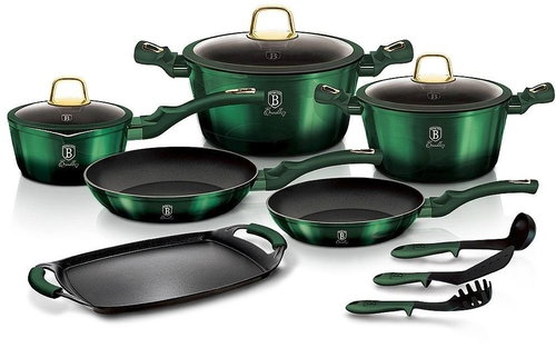 BERLINGERHAUS Set of dishes with titanium surface 12+2 pcs Emerald Collection - Cookware Set - Main image