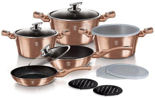 BERLINGERHAUS Set of dishes with marble surface 13 pcs Rosegold Metallic Line - Kitchenware Set - Main image